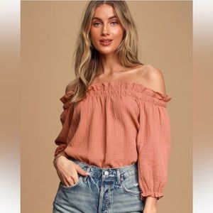 Lulus sweet one rusty rose off the shoulder top